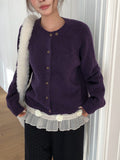 Feature Button Round Wool Knit Cardigan