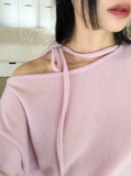 Clan Ribbon Strap Brushed Off Shoulder T-Shirt