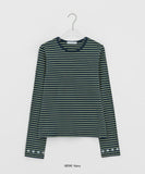 Dyoi Printing Stripe Round Long Sleeve Tee