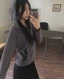 Veld Stripe Button Brushed Hood T-shirt