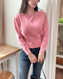 [Wool 10%] Luca Unbalanced Halter Button Wrap Knit