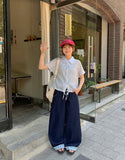 Hilet Ribbon Roll-up Denim Wide Pants