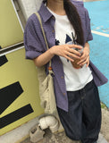 [unisex] Nayuhi Purple Short Sleeve Check Shirt