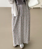 Flower Pattern Span Slit H-line Banding Long Skirt