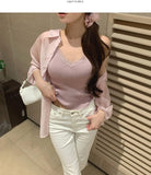 Lace Sleeveless Wrinkle Loose Fit Shirt Scrunchie Three-Piece Set