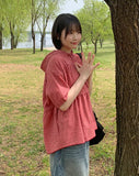 [BAONHAUS] Apon Hood Shirring Check Blouse