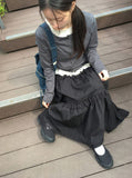 Vein Lace Banding Long Skirt
