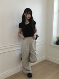 Ashe Nylon Pintuck String Banding Wide Pants