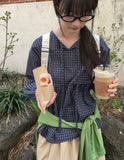 [BAONHAUS] Lumie Check Ribbon Blouse