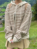 Sheer Stripe Hood Knit Zip-Up