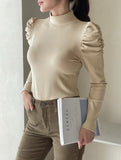 [Spanjjangjjang] Keppel Shirring Half-Neck Fleece T-Shirt