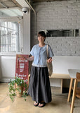 Menbi Pin Tuck Banding Nylon Carpender Long Skirt
