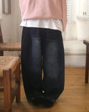 Asean side pintuck snap wide denim pants