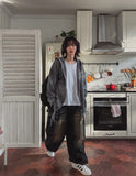 Lowkey Washing Quilting Balloon Denim Pants