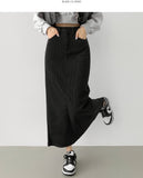 Back Slit Brushed Corduroy H-line Banding Long Skirt