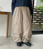 [unisex] Mekis banding string parachute diagonal big cargo pants