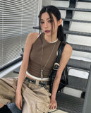 [U-BASIC] Basic Baldy Ribbed Crop Mango Sleeveless