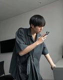 Linen s s open collar short sleeve shirt