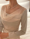 Shadov See-Through Shirring Span Tee Blouse