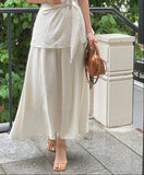 [Two-piece set] Lydia Belt Strap Linen Tee Blouse Banding Flare Skirt