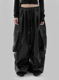 Leather cargo wide pants