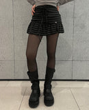Ribbon string slit button stripe skirt