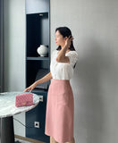 Roble Heart Neck Puff Blouse