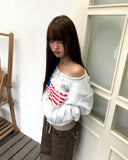 Burnoon American Flag Strap One Off Shoulder Long Sleeve Zip-up