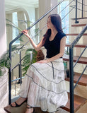 Senne V-neck Sleeveless Knit Lace Tiered Skirt Set