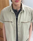 Furd-dyed zipper short-sleeve shirt