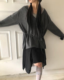 Nocket String Loose Fit V-neck Long Sleeve T-Shirt