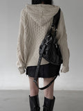 Cable Two-Way Knit Hooded Zip-Up