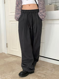 Clip string banding pin tuck long wide slacks