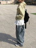 Pita Color Matching Shirring Windbreaker Hood Zip-Up