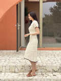 [Knit Two-Piece] Cel Openwork Collar Color Matching Knit Long Skirt