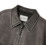 Crack Washing Leather Bomber Jacket