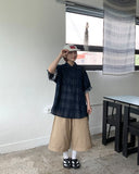 [Unisex] Mebut Roll-Up Check Over Short Sleeve Shirt