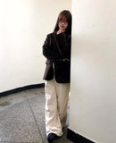 Bowling corduroy snap adjust wide-fit long pants