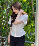 Nahen Round Neck Shirred Puff Blouse