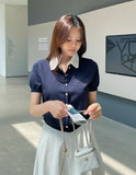 Luna Color Matching Collar Knit Cardigan