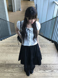 Melville Dot Wrinkle Puff Short Sleeve Blouse
