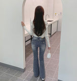 Back Pocket Slim-Fit Bootcut Span Denim Pants