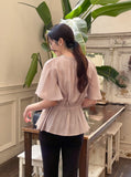 Lines Flare Pintuck Shirring Blouse