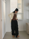 Ritun brushed cargo pocket banding cotton long wide pants