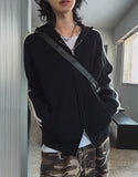 Hui hairy track hood knit zip-up