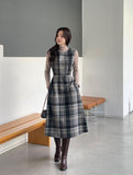 Mediz Wool Check A-line Vest Long One Piece