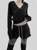 Stud Terry V-Neck Hoodie