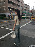 Dis Twist Strap Shoulder Lace Short Sleeve T-shirt