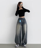 Hem Snap Four-Season Banding Long Wide Denim Pants