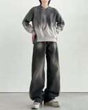 Gray Wet V-neck Knit